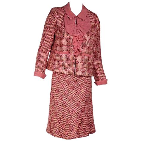 chanel skirt and top set price|Chanel tweed skirt suit.